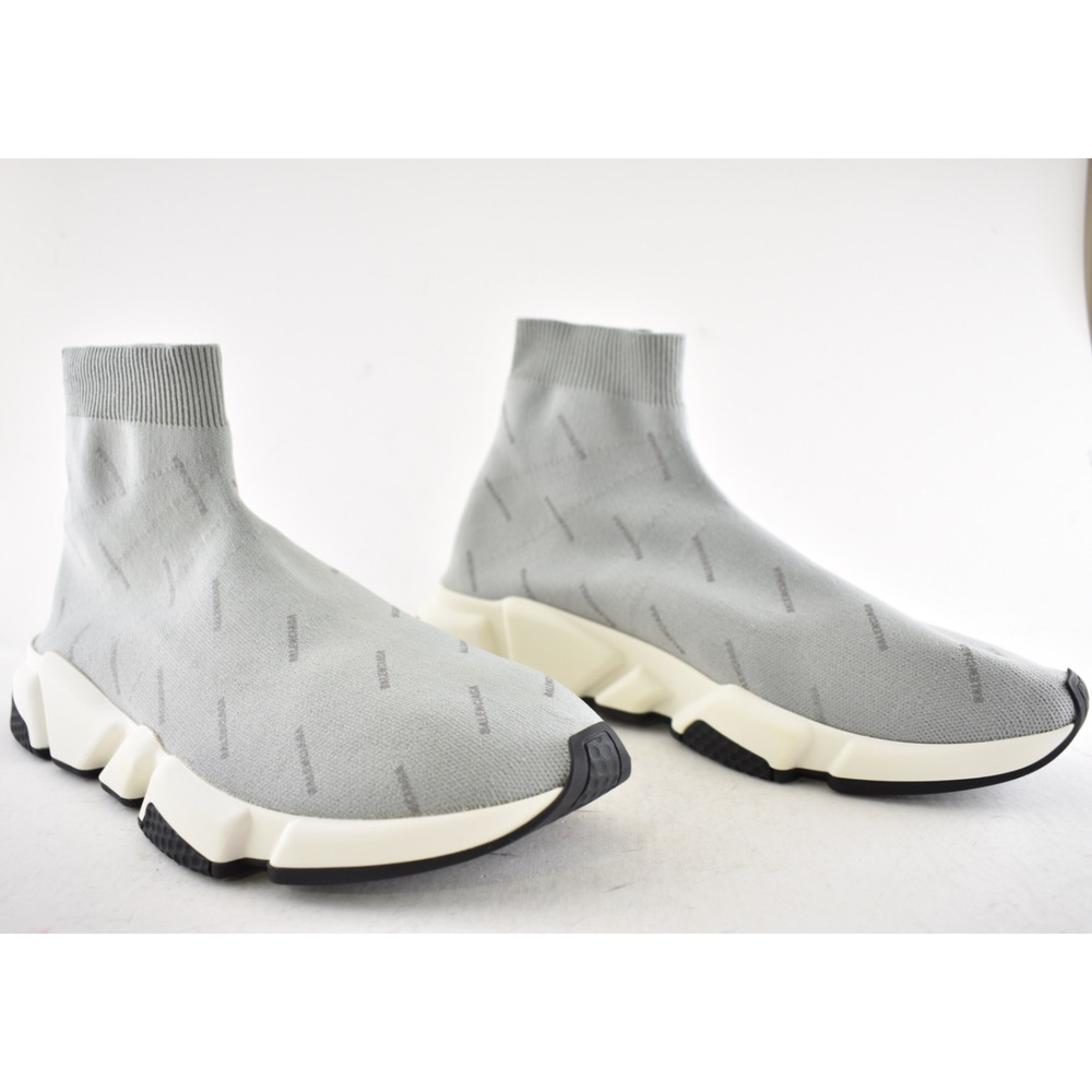 Balenciaga Mens Speed Sock Grey Reflective All Over Logo High Top Sneaker 44 11 - Picture 3 of 12